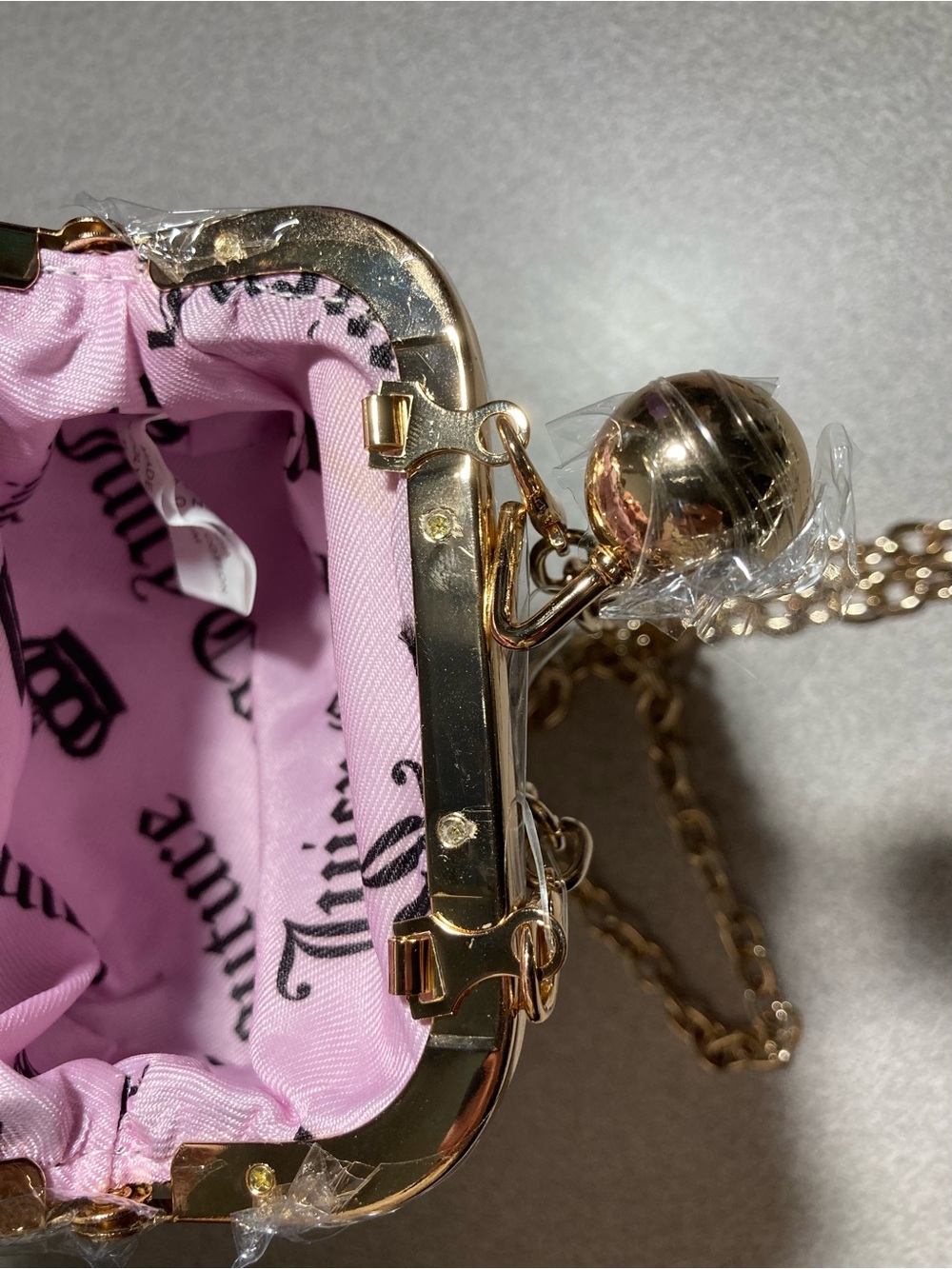 Juicy Couture Gold Logo Mini Crossbody Bag with Black Heart Charm - Picture 12 of 13